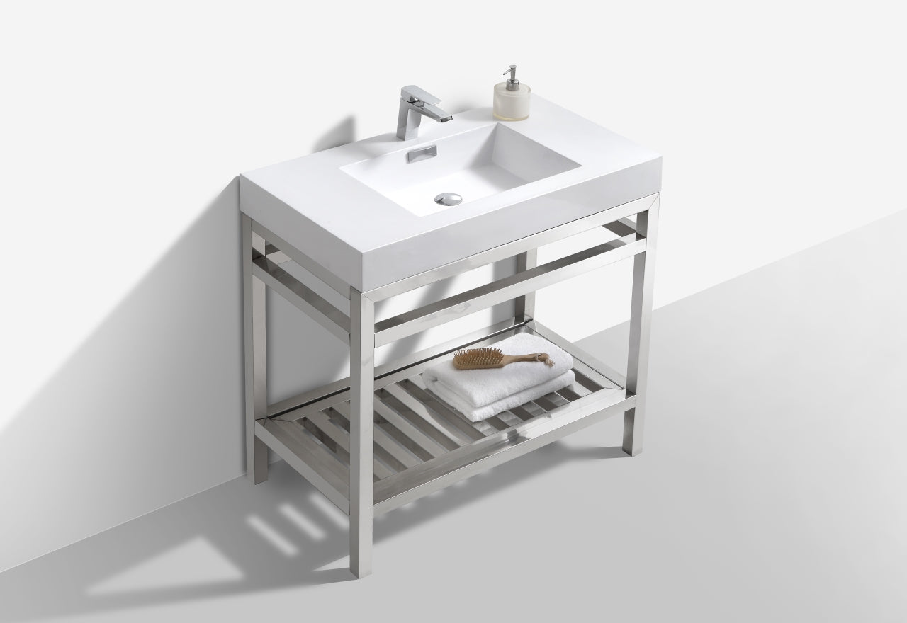 Kube Bath Cisco 36" Stainless Steel Console Bathroom Vanity With White Acrylic Sink