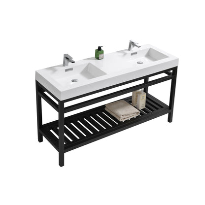 Kube Bath Cisco 60" Double Sink Stainless Steel Console Bathroom Vanity With White Acrylic Sink