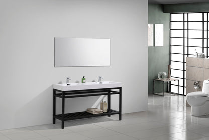 Kube Bath Cisco 60" Double Sink Stainless Steel Console Bathroom Vanity With White Acrylic Sink
