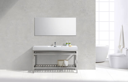 Kube Bath Cisco 60" Single Sink Stainless Steel Console Bathroom Vanity With White Acrylic Sink