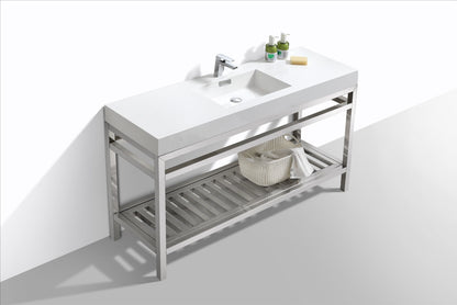 Kube Bath Cisco 60" Single Sink Stainless Steel Console Bathroom Vanity With White Acrylic Sink