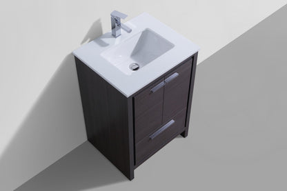 Kube Bath Dolce 24" Floor Mount Bathroom Vanity With White Quartz Countertop With 2 Doors And 1 Drawer