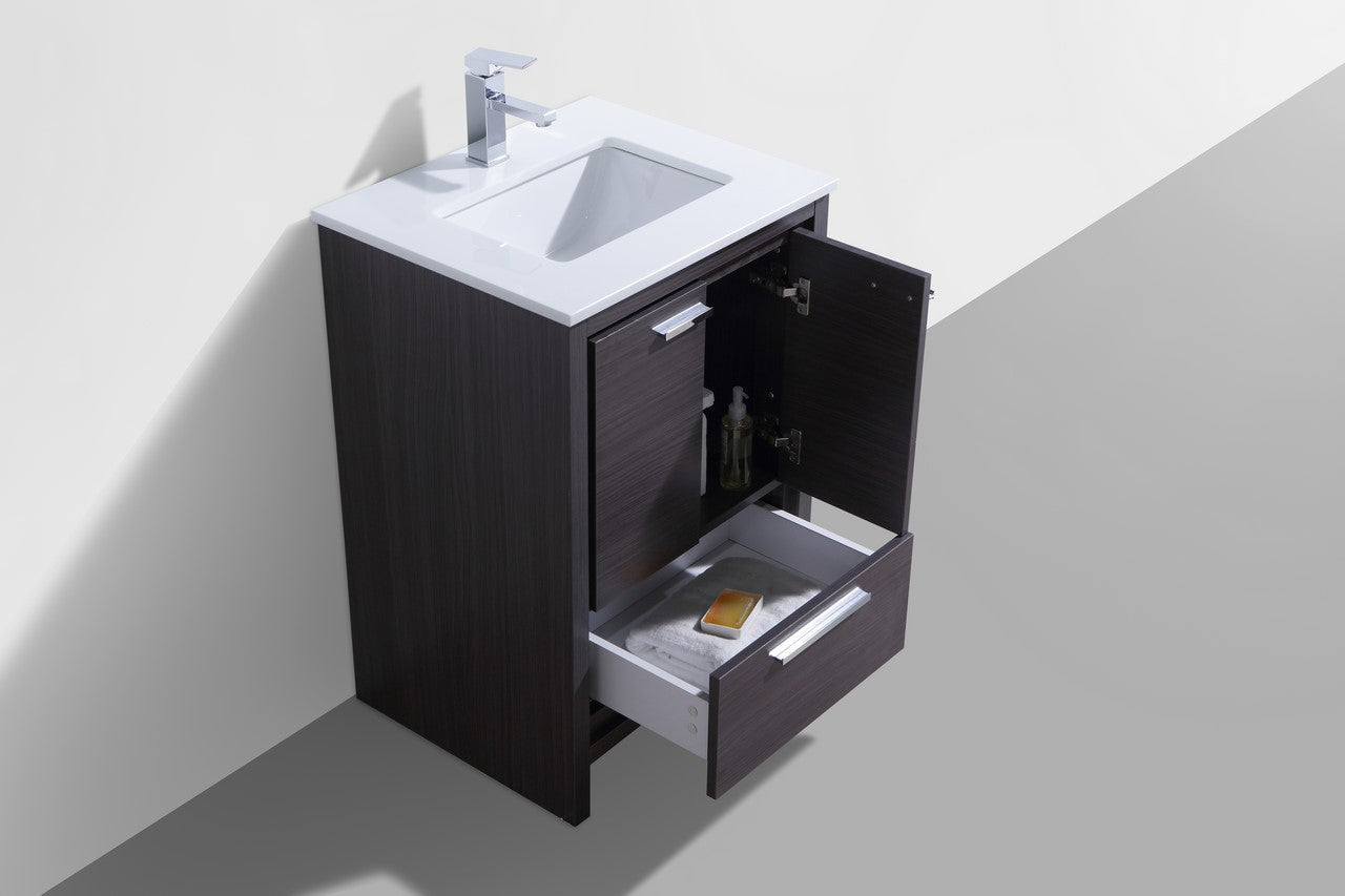 Kube Bath Dolce 24" Floor Mount Bathroom Vanity With White Quartz Countertop With 2 Doors And 1 Drawer