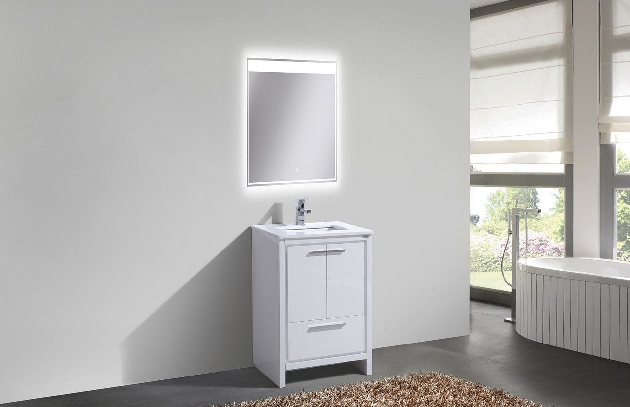 Kube Bath Dolce 24" Floor Mount Bathroom Vanity With White Quartz Countertop With 2 Doors And 1 Drawer