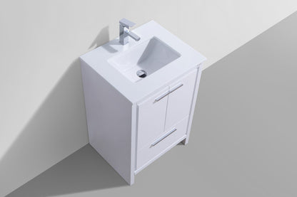 Kube Bath Dolce 24" Floor Mount Bathroom Vanity With White Quartz Countertop With 2 Doors And 1 Drawer