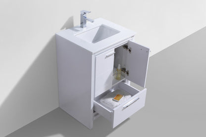 Kube Bath Dolce 24" Floor Mount Bathroom Vanity With White Quartz Countertop With 2 Doors And 1 Drawer