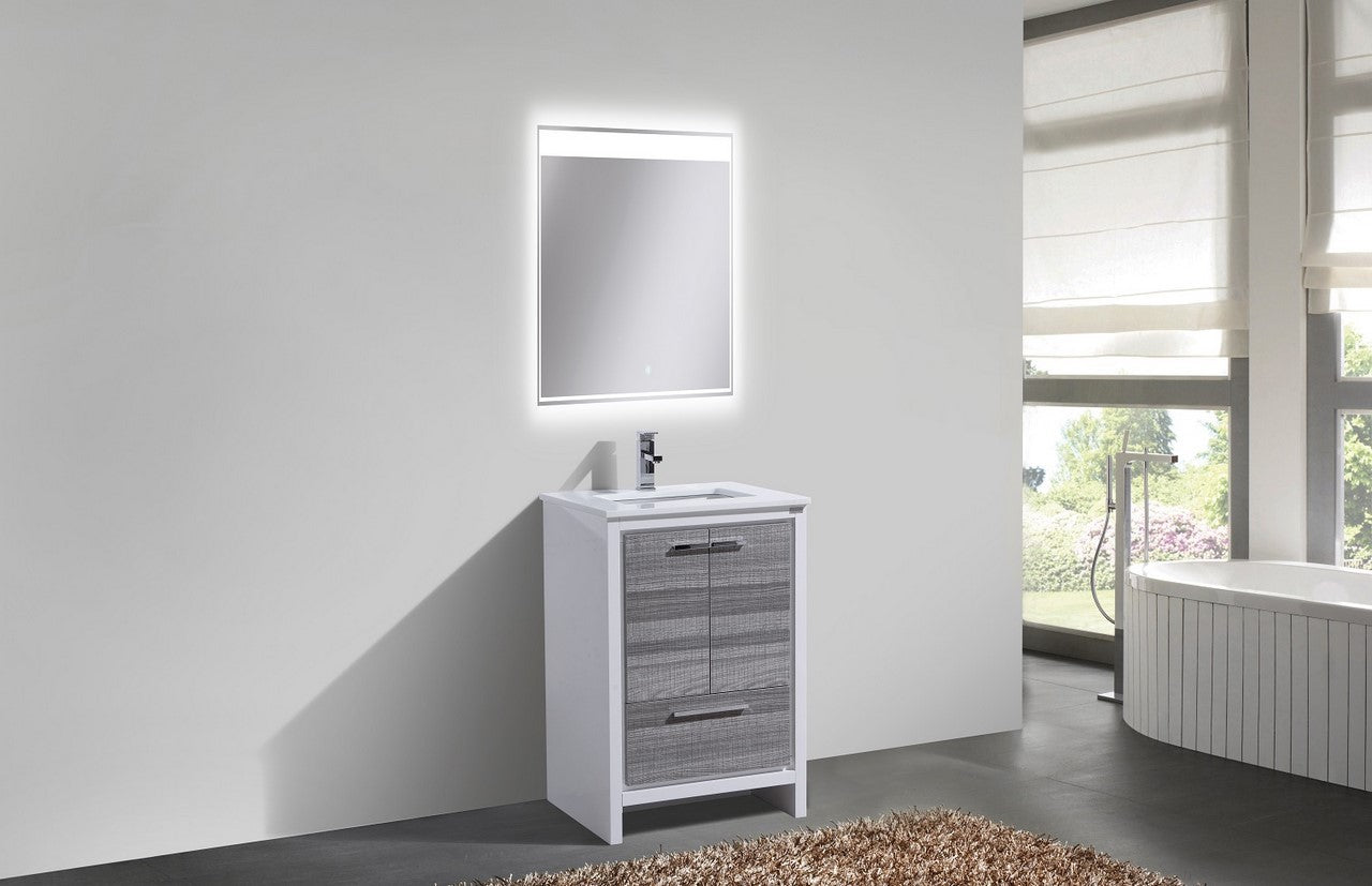 Kube Bath Dolce 24" Floor Mount Bathroom Vanity With White Quartz Countertop With 2 Doors And 1 Drawer