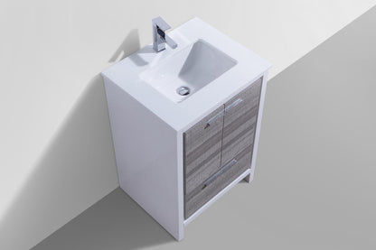 Kube Bath Dolce 24" Floor Mount Bathroom Vanity With White Quartz Countertop With 2 Doors And 1 Drawer