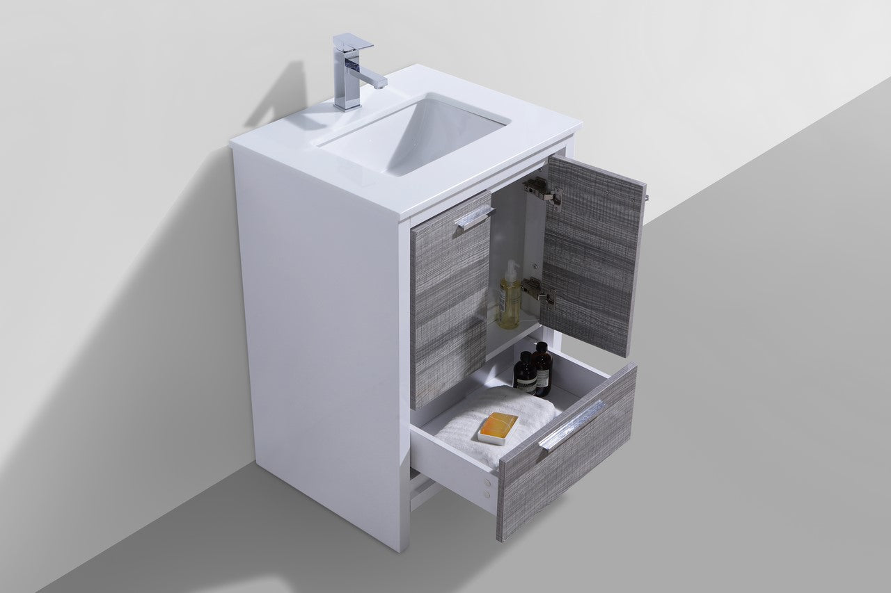 Kube Bath Dolce 24" Floor Mount Bathroom Vanity With White Quartz Countertop With 2 Doors And 1 Drawer