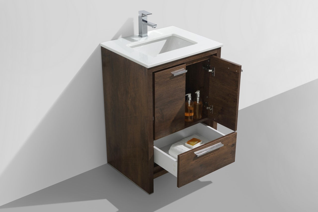 Kube Bath Dolce 24" Floor Mount Bathroom Vanity With White Quartz Countertop With 2 Doors And 1 Drawer
