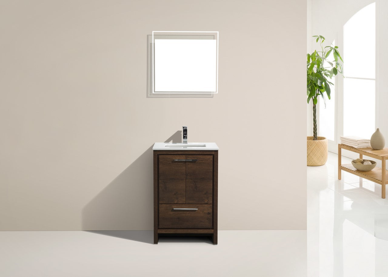 Kube Bath Dolce 24" Floor Mount Bathroom Vanity With White Quartz Countertop With 2 Doors And 1 Drawer