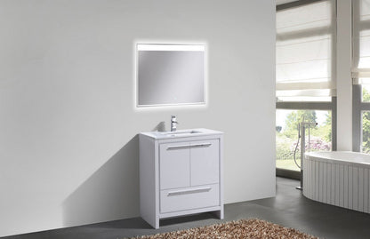 Kube Bath Dolce 30" Floor Mount Bathroom Vanity With White Quartz Countertop With 2 Doors And 1 Drawer