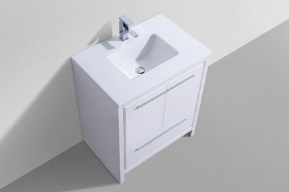 Kube Bath Dolce 30" Floor Mount Bathroom Vanity With White Quartz Countertop With 2 Doors And 1 Drawer