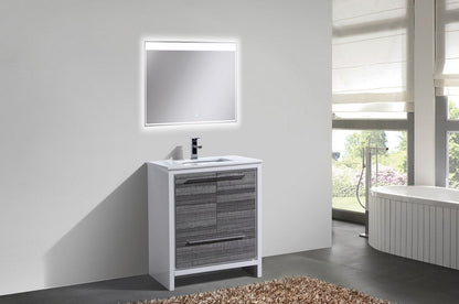 Kube Bath Dolce 30" Floor Mount Bathroom Vanity With White Quartz Countertop With 2 Doors And 1 Drawer