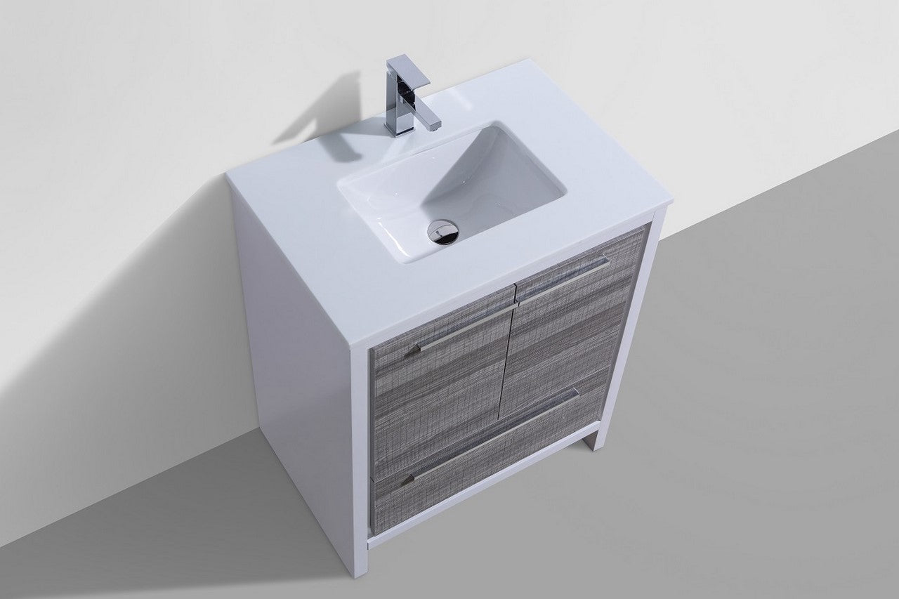 Kube Bath Dolce 30" Floor Mount Bathroom Vanity With White Quartz Countertop With 2 Doors And 1 Drawer