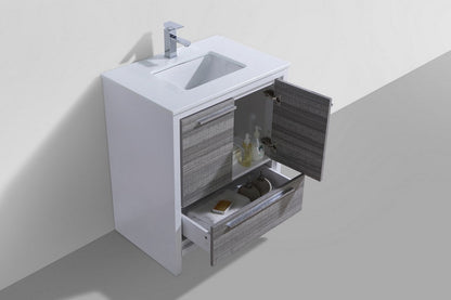 Kube Bath Dolce 30" Floor Mount Bathroom Vanity With White Quartz Countertop With 2 Doors And 1 Drawer