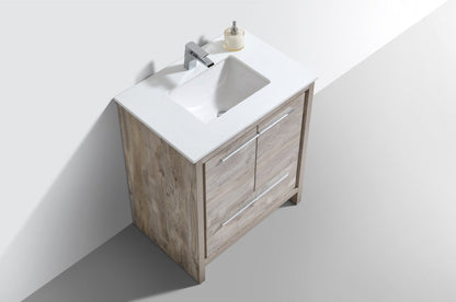 Kube Bath Dolce 30" Floor Mount Bathroom Vanity With White Quartz Countertop With 2 Doors And 1 Drawer