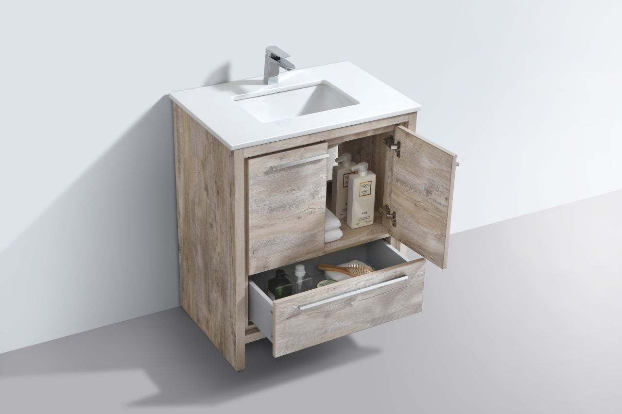 Kube Bath Dolce 30" Floor Mount Bathroom Vanity With White Quartz Countertop With 2 Doors And 1 Drawer