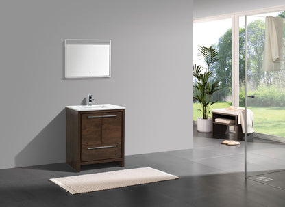 Kube Bath Dolce 30" Floor Mount Bathroom Vanity With White Quartz Countertop With 2 Doors And 1 Drawer