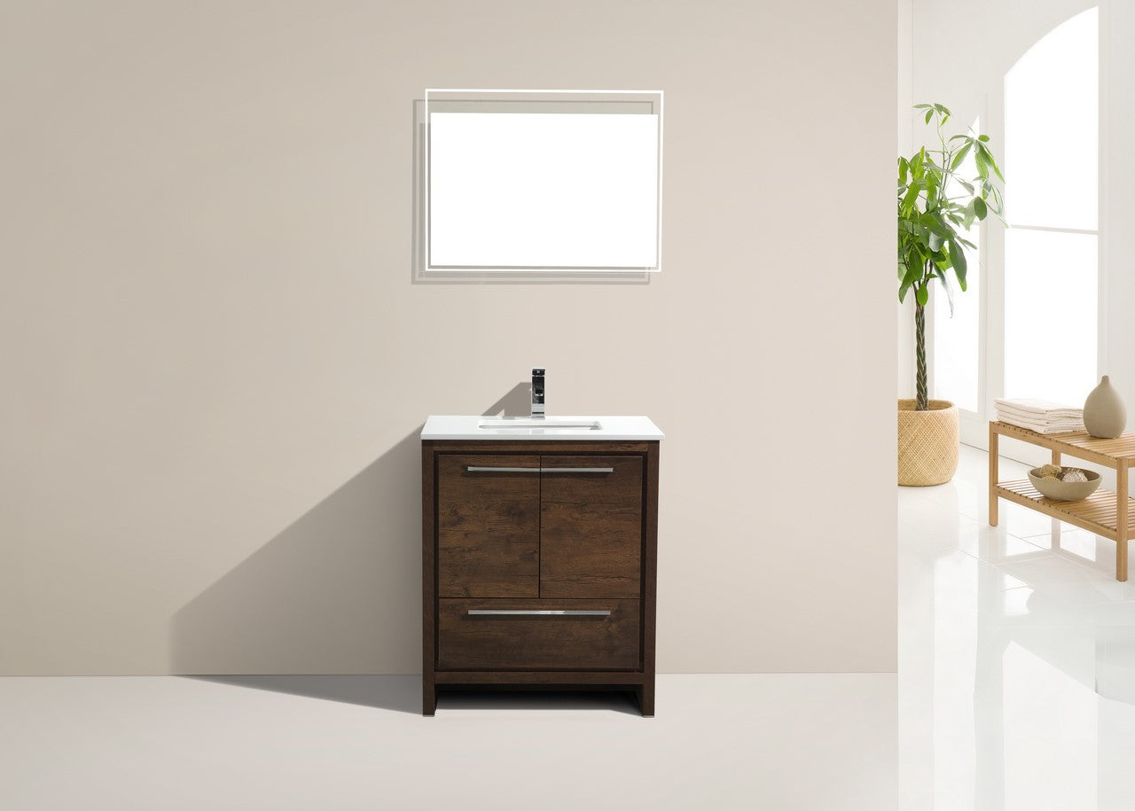 Kube Bath Dolce 30" Floor Mount Bathroom Vanity With White Quartz Countertop With 2 Doors And 1 Drawer