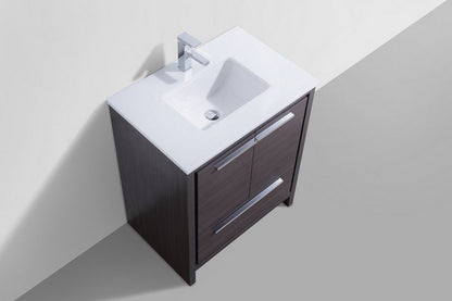 Kube Bath Dolce 30" Floor Mount Bathroom Vanity With White Quartz Countertop With 2 Doors And 1 Drawer