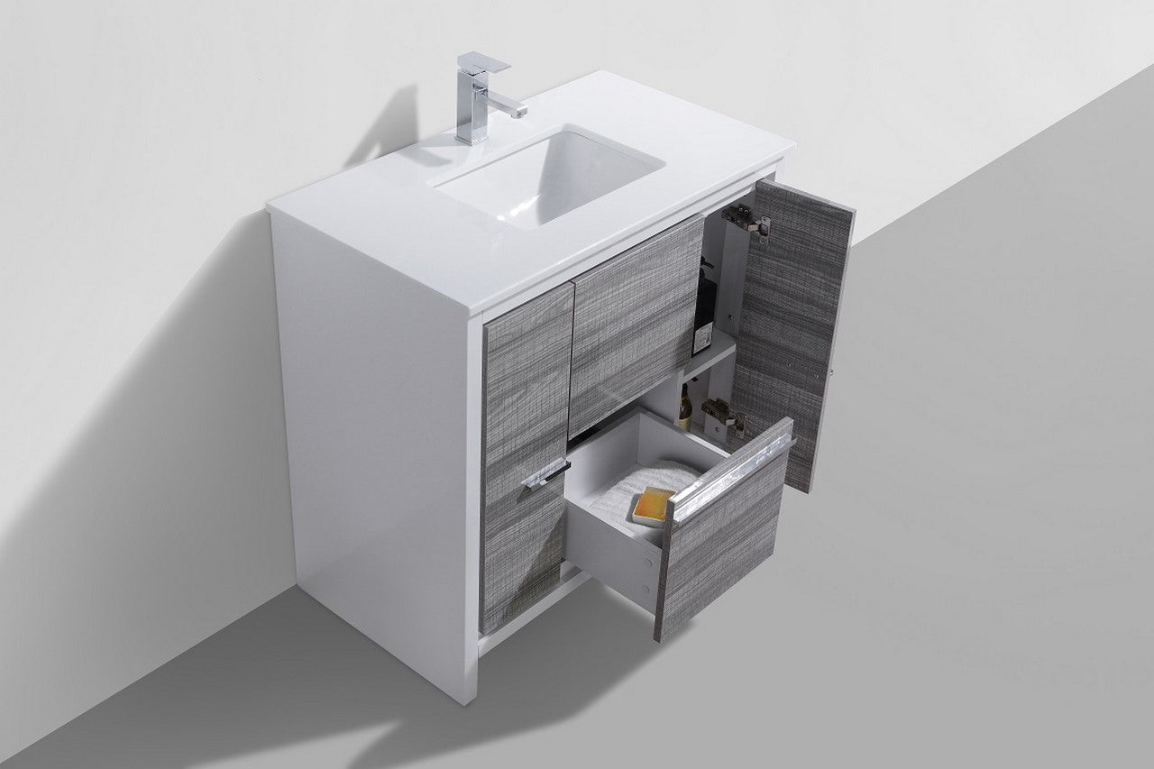 Kube Bath Dolce 36" Floor Mount Bathroom Vanity With Quartz Countertop With 2 Doors And 2 Drawers