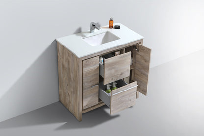 Kube Bath Dolce 36" Floor Mount Bathroom Vanity With Quartz Countertop With 2 Doors And 2 Drawers