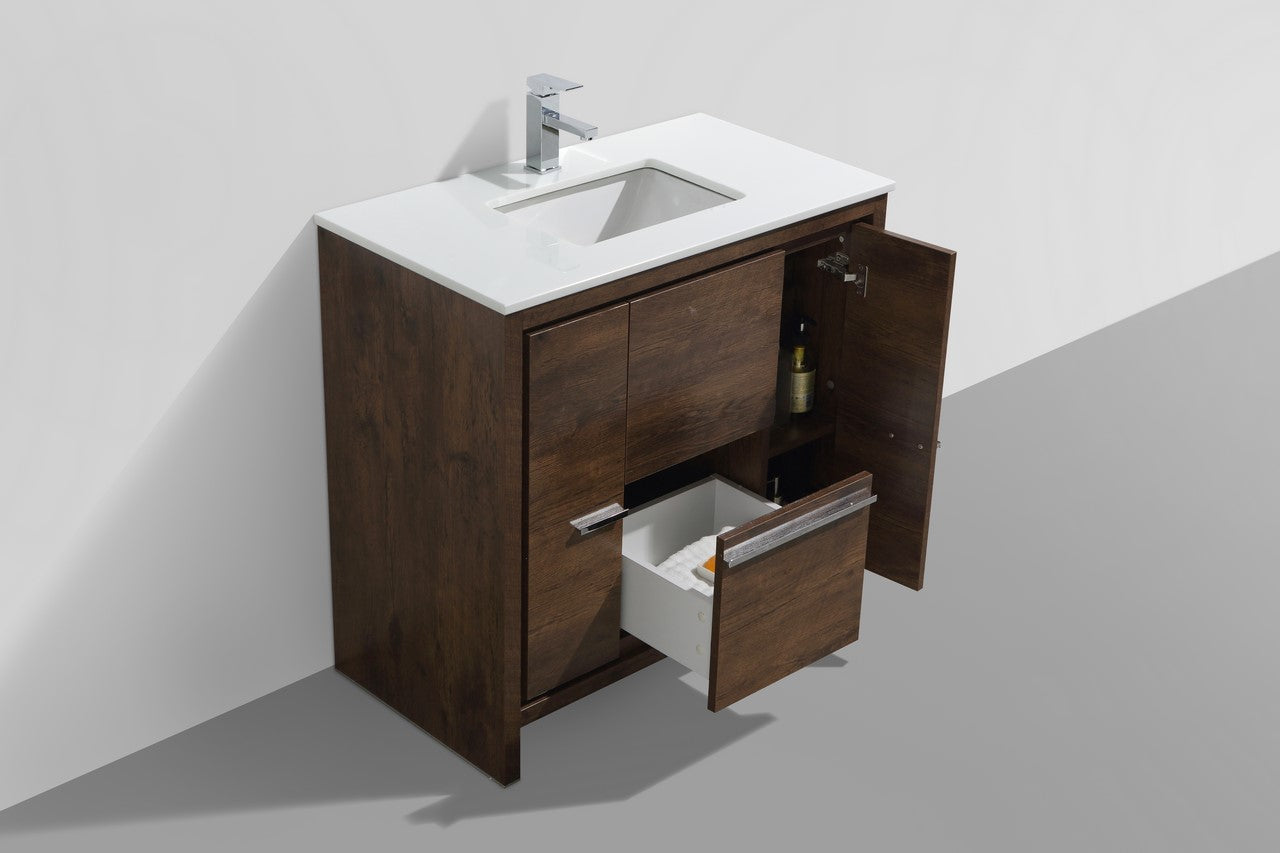 Kube Bath Dolce 36" Floor Mount Bathroom Vanity With Quartz Countertop With 2 Doors And 2 Drawers