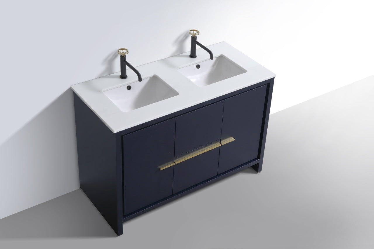 Kube Bath Dolce 48" Double Sink Floor Mount Bathroom Vanity With White Quartz Countertop With 2 Doors And 2 Drawers