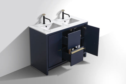 Kube Bath Dolce 48" Double Sink Floor Mount Bathroom Vanity With White Quartz Countertop With 2 Doors And 2 Drawers