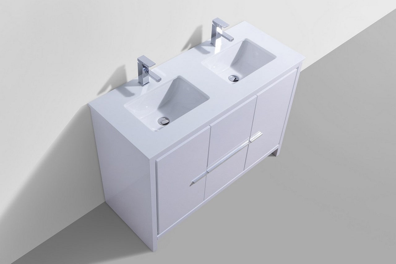 Kube Bath Dolce 48" Double Sink Floor Mount Bathroom Vanity With White Quartz Countertop With 2 Doors And 2 Drawers