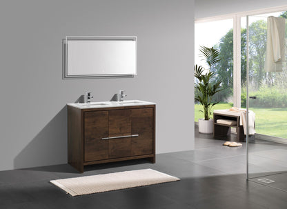 Kube Bath Dolce 48" Double Sink Floor Mount Bathroom Vanity With White Quartz Countertop With 2 Doors And 2 Drawers