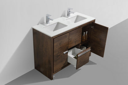 Kube Bath Dolce 48" Double Sink Floor Mount Bathroom Vanity With White Quartz Countertop With 2 Doors And 2 Drawers