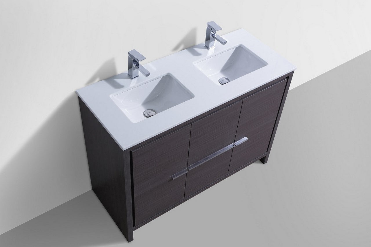 Kube Bath Dolce 48" Double Sink Floor Mount Bathroom Vanity With White Quartz Countertop With 2 Doors And 2 Drawers