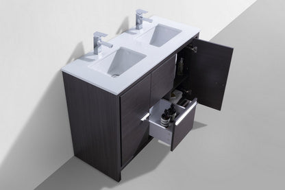 Kube Bath Dolce 48" Double Sink Floor Mount Bathroom Vanity With White Quartz Countertop With 2 Doors And 2 Drawers