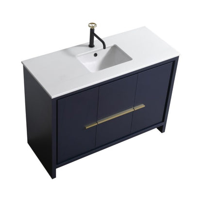 Kube Bath Dolce 48" Single Sink Floor Mount Bathroom Vanity With White Quartz Countertop With 2 Doors And 2 Drawers