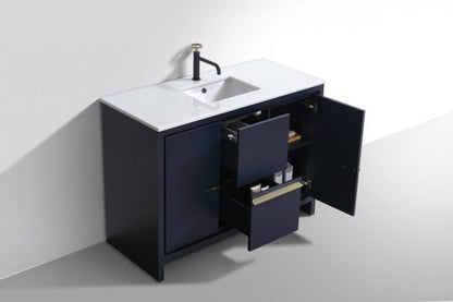 Kube Bath Dolce 48" Single Sink Floor Mount Bathroom Vanity With White Quartz Countertop With 2 Doors And 2 Drawers