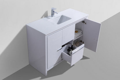 Kube Bath Dolce 48" Single Sink Floor Mount Bathroom Vanity With White Quartz Countertop With 2 Doors And 2 Drawers