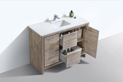 Kube Bath Dolce 48" Single Sink Floor Mount Bathroom Vanity With White Quartz Countertop With 2 Doors And 2 Drawers