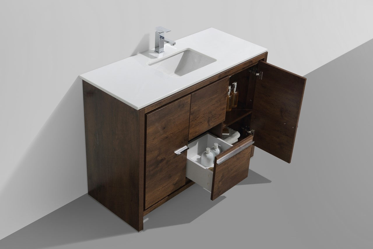 Kube Bath Dolce 48" Single Sink Floor Mount Bathroom Vanity With White Quartz Countertop With 2 Doors And 2 Drawers
