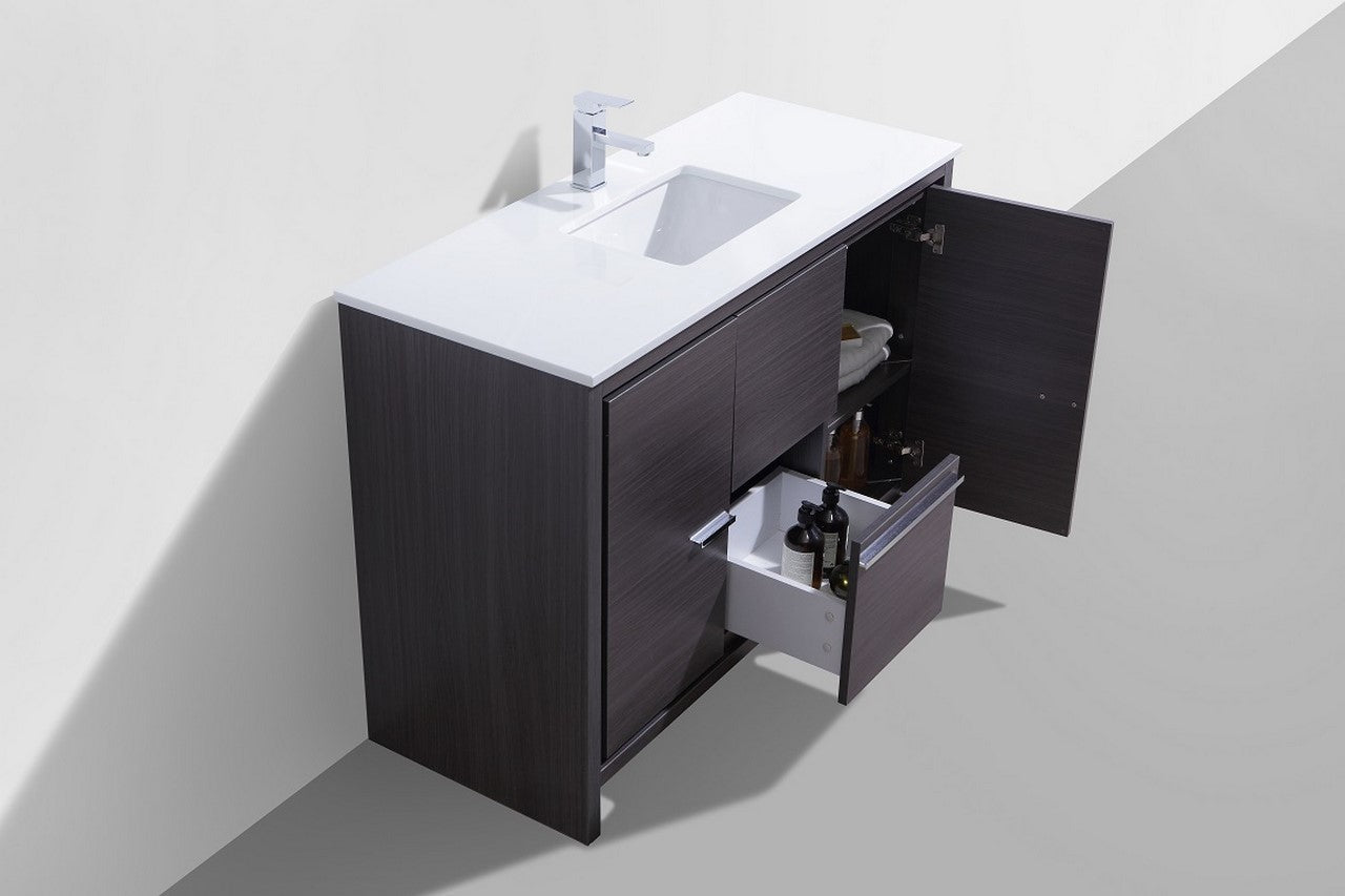 Kube Bath Dolce 48" Single Sink Floor Mount Bathroom Vanity With White Quartz Countertop With 2 Doors And 2 Drawers