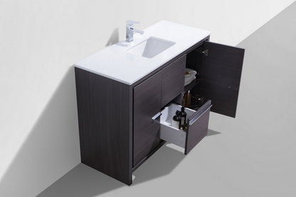 Kube Bath Dolce 48" Single Sink Floor Mount Bathroom Vanity With White Quartz Countertop With 2 Doors And 2 Drawers