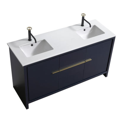 Kube Bath Dolce 60" Double Sink Floor Mount Bathroom Vanity With White Quartz Countertop With 2 Doors And 3 Drawers