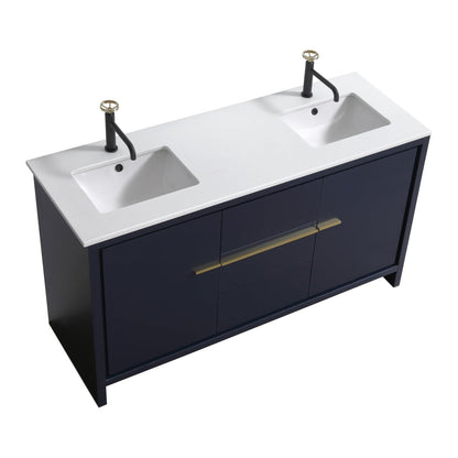 Kube Bath Dolce 60" Single Sink Floor Mount Bathroom Vanity With White Quartz Countertop With 2 Doors And 2 Drawers