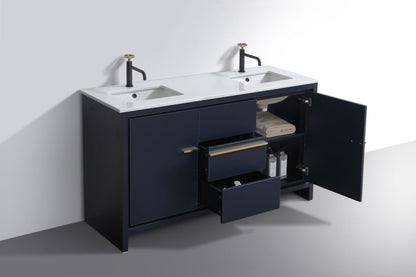 Kube Bath Dolce 60" Single Sink Floor Mount Bathroom Vanity With White Quartz Countertop With 2 Doors And 2 Drawers