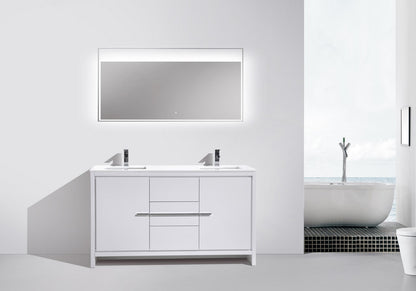 Kube Bath Dolce 60" Double Sink Floor Mount Bathroom Vanity With White Quartz Countertop With 2 Doors And 3 Drawers