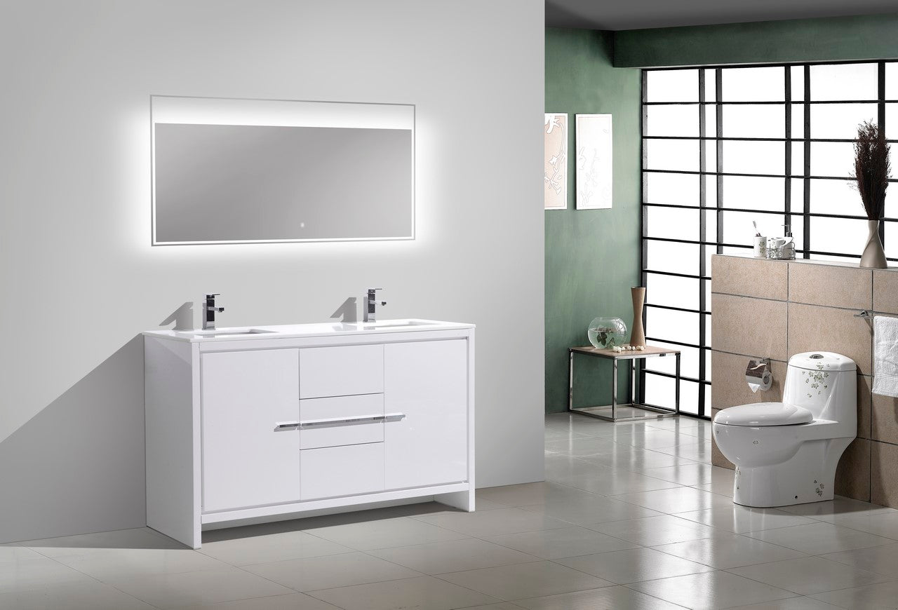 Kube Bath Dolce 60" Double Sink Floor Mount Bathroom Vanity With White Quartz Countertop With 2 Doors And 3 Drawers