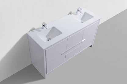 Kube Bath Dolce 60" Double Sink Floor Mount Bathroom Vanity With White Quartz Countertop With 2 Doors And 3 Drawers