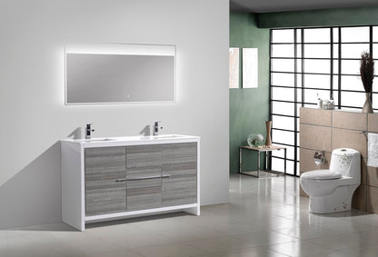 Kube Bath Dolce 60" Double Sink Floor Mount Bathroom Vanity With White Quartz Countertop With 2 Doors And 3 Drawers