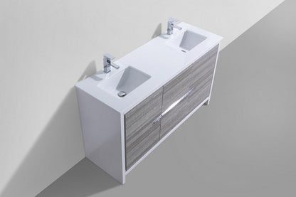 Kube Bath Dolce 60" Double Sink Floor Mount Bathroom Vanity With White Quartz Countertop With 2 Doors And 3 Drawers